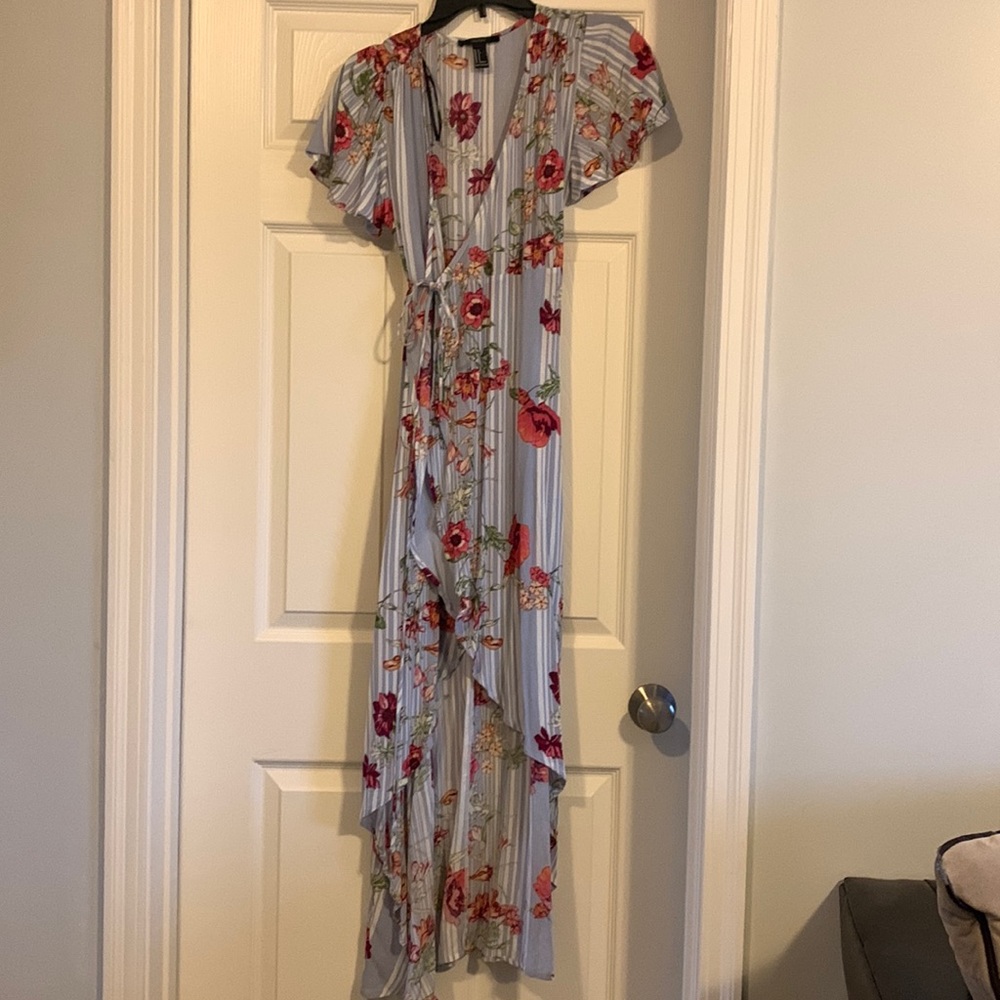 Asymmetrical, maxi wrap dress